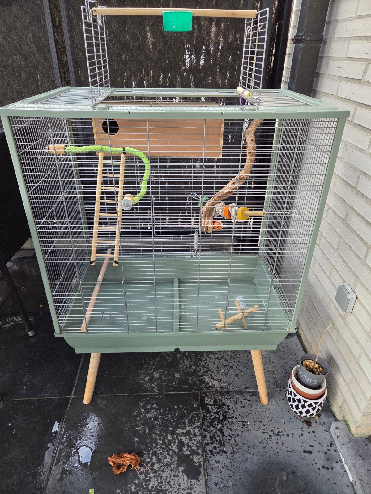 Vogelkooi met accesoires, Ophalen, Gebruikt, Metaal, Vogelkooi