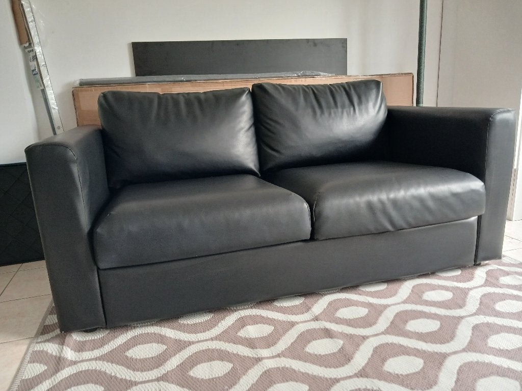 Lederen zwarte tweezit (Vimle) van Ikea, Ophalen, 150 tot 200 cm, Lederen zetel, Tweepersoons