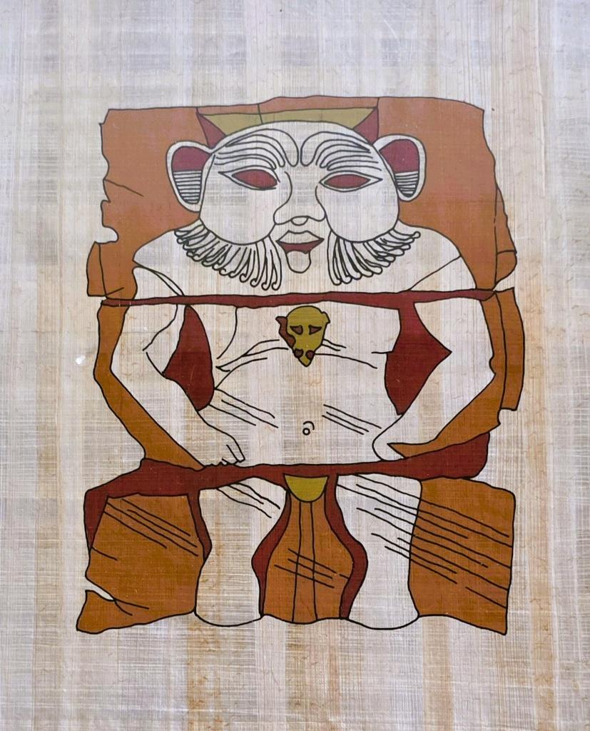 Egyptische Papyrus met de God Bes - met certificaat., Ophalen of Verzenden