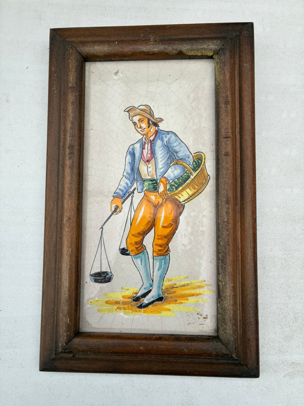 Keramische tegel in houten kader, Ophalen of Verzenden
