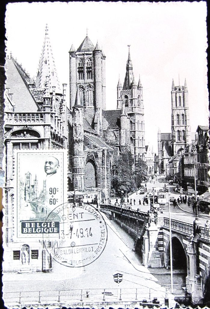 POSTKAART- GENT- ST NIKLAASKERK, BELFORT EN ST BAAFSKERK, Ophalen of Verzenden, 1940 tot 1960, Gelopen, Oost-Vlaanderen