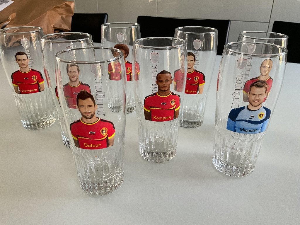 8 glazen van de rode duivels, Verzamelen, Ophalen, Nieuw, Bierglas