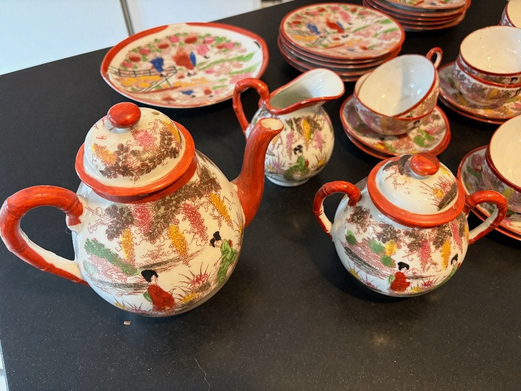 vintage Japans theeservies in Kutani‑stijl, Ophalen