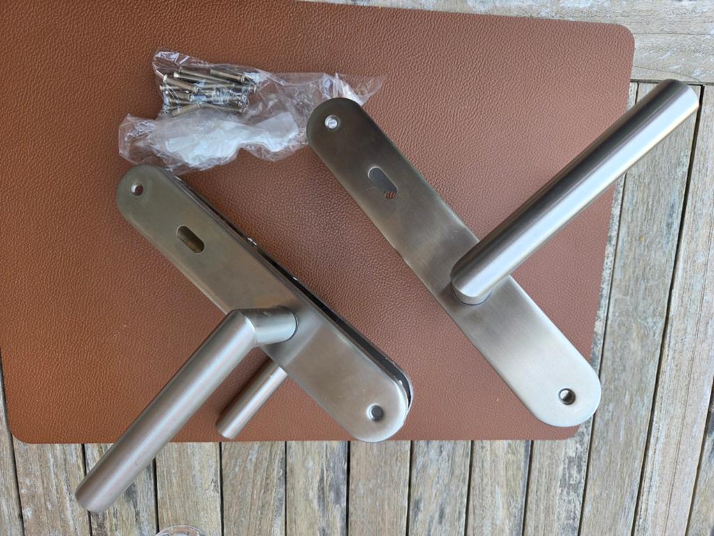 5 poignées de porte complètes, Bricolage & Construction, Enlèvement, Utilisé, Chrome, Loquet ou Poignée