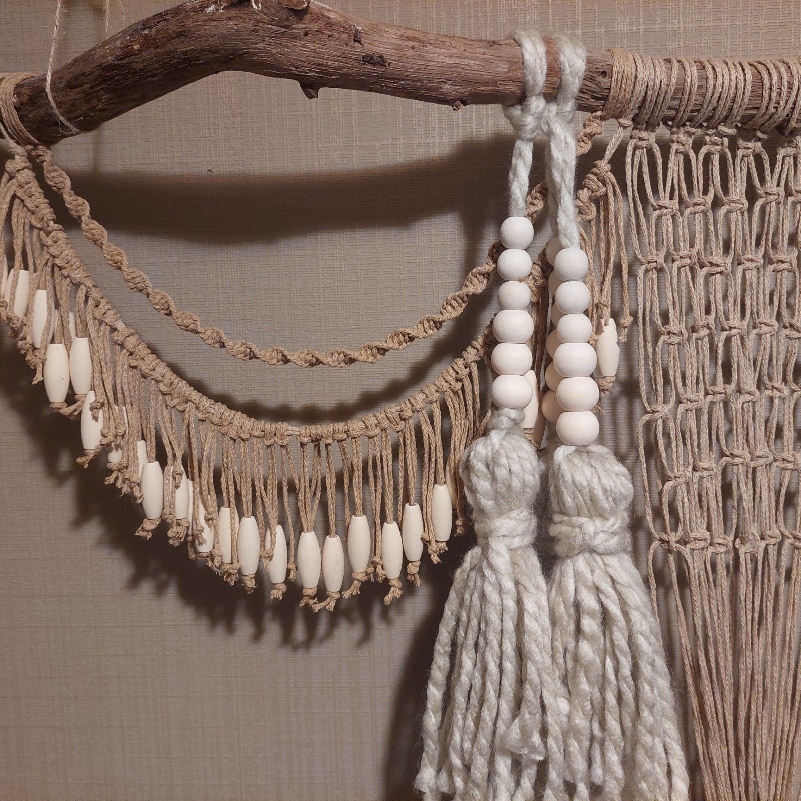 macramé Bohème Sauvage, Eigen ontwerp, Nieuw, Natuurlijk materiaal, 180 cm