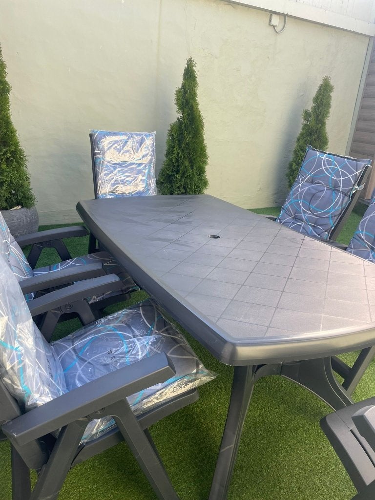 Tuintafel + stoelen, Tuin en Terras, Ophalen, Zo goed als nieuw, Plastic, Verstelbaar