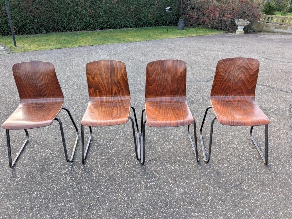 Chaise industrielle vintage Galvanitas S23, Enlèvement, Brun, Bois