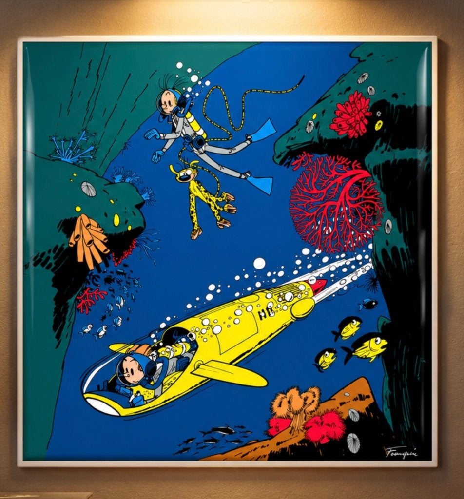 Plaque émaillée coustoon Spirou et Fantasio, Collections, Enlèvement ou Envoi, Neuf