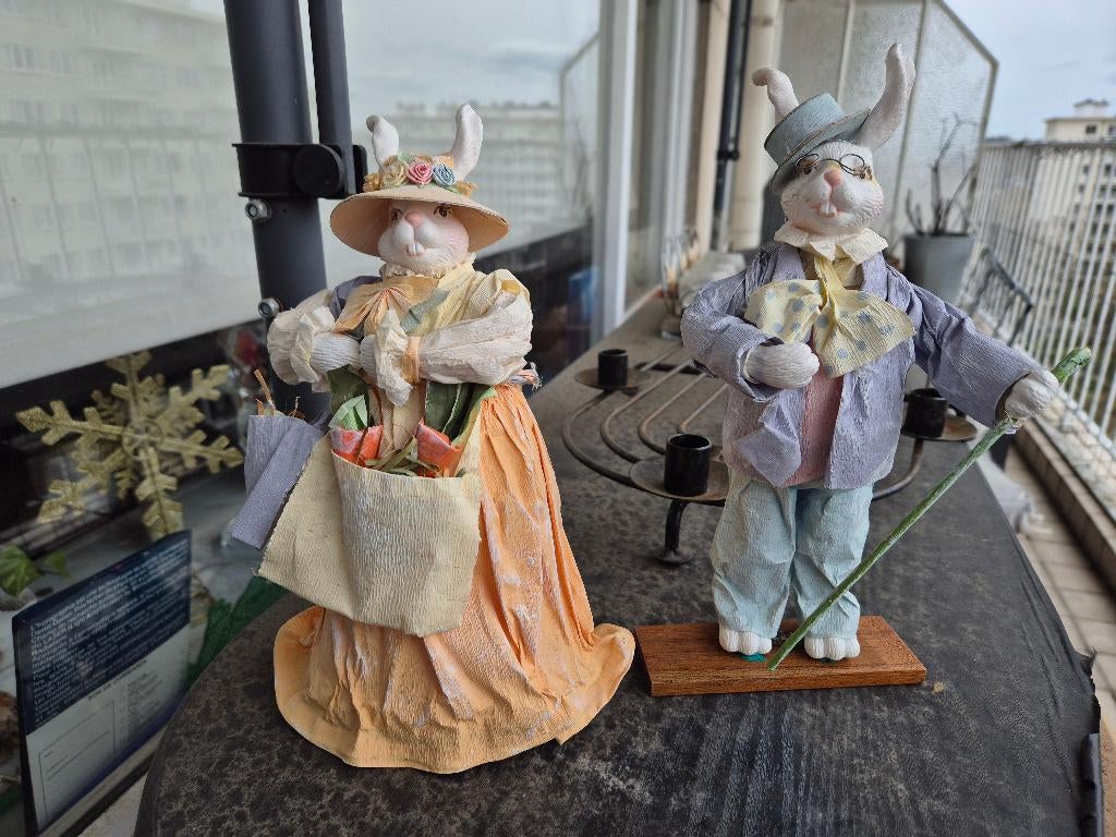 Paire de lapins de Pâques décoratifs – Style vintage – 25 cm, Maison & Meubles, Accessoires pour la Maison | Autre, Utilisé, Enlèvement