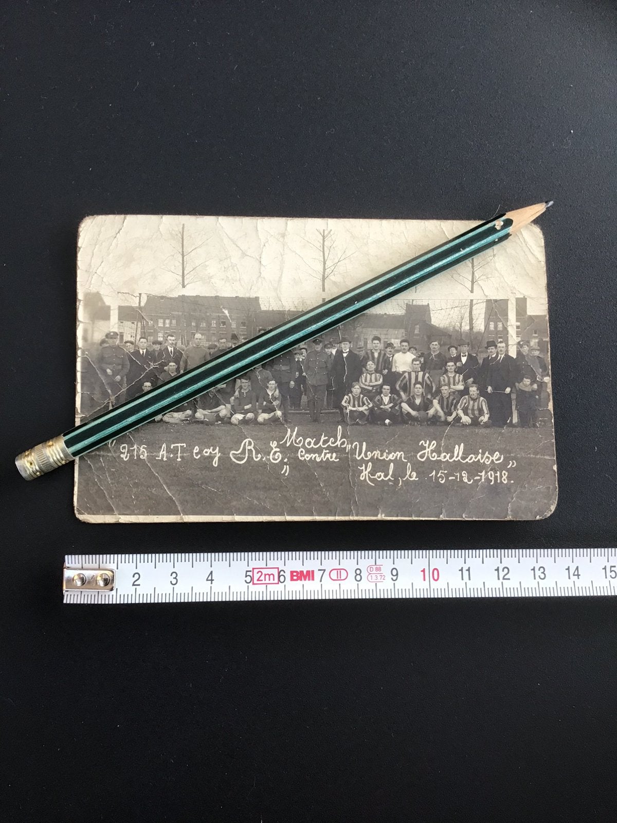 Unieke foto 1918 Union Halloise voetbal tegen Brits leger ., Ophalen of Verzenden, Zo goed als nieuw