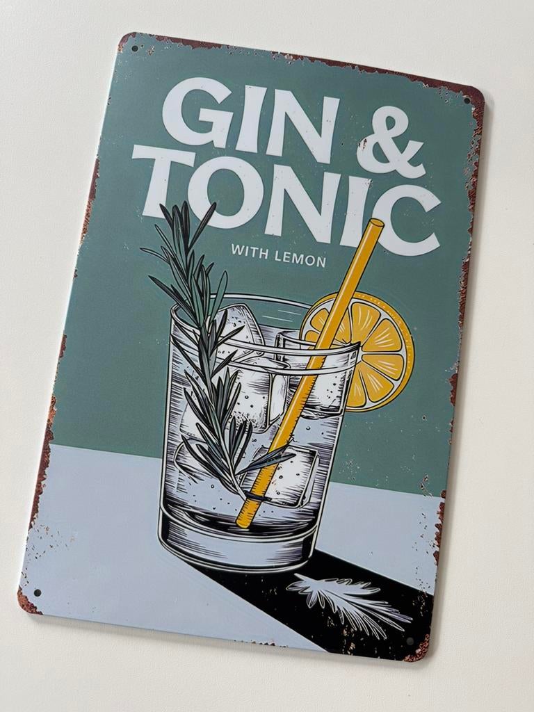 Panneau d'affichage en métal Gin & Tonic, Enlèvement ou Envoi, Comme neuf, Panneau publicitaire