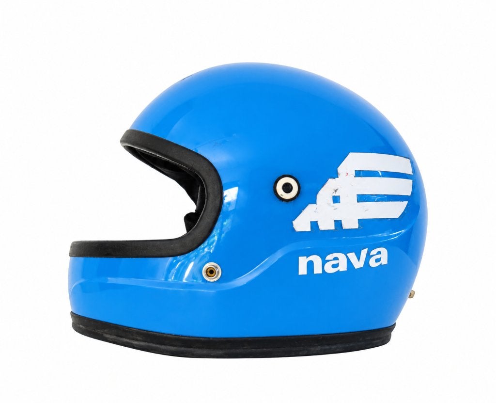vintage blauwe integraalhelm van het merk Nava, Motoren, Ophalen of Verzenden, Integraalhelm