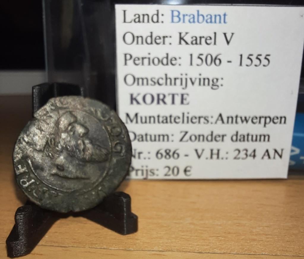 Korte - Karel V - (15506-1555) - Antwerpen - @20€, Ophalen of Verzenden, Overig, Losse munt