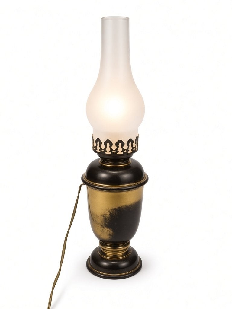 Vintage messing olielamp-stijl tafellamp, Ophalen of Verzenden