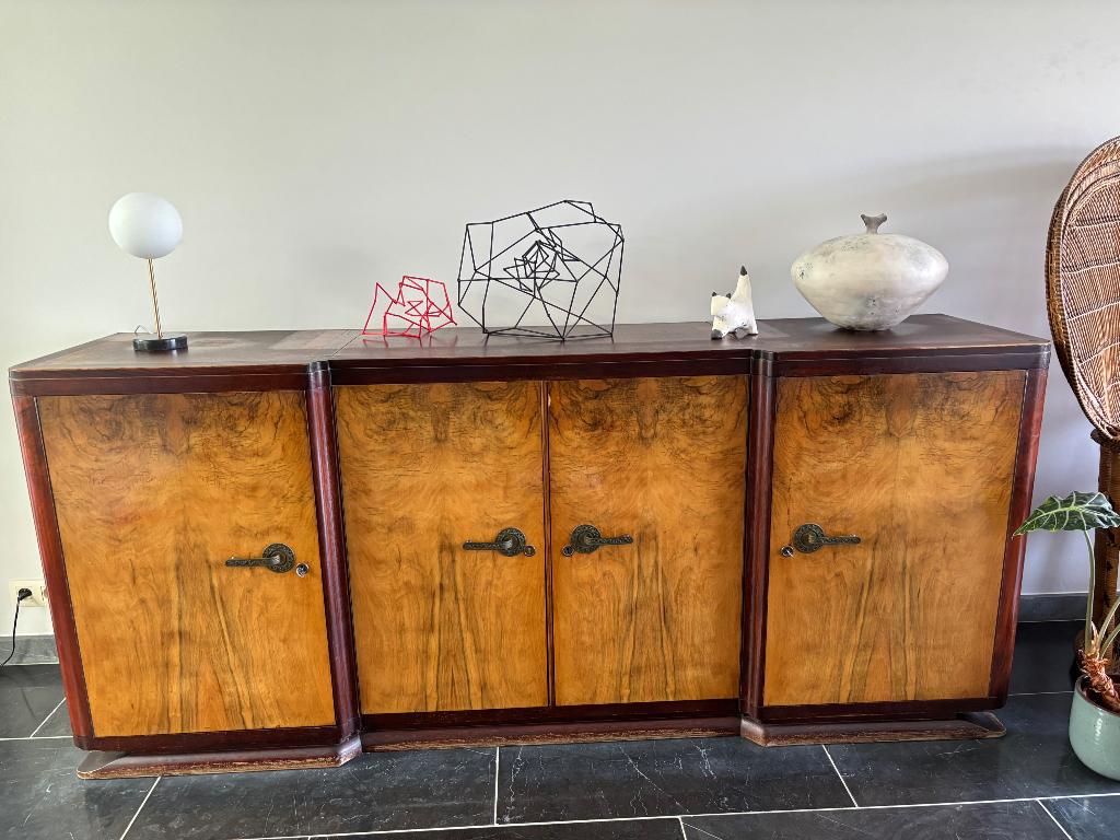 Art Deco dressoir (229 cm) - wortelnoten fineer - jaren 30, Huis en Inrichting, Kasten | Dressoirs, Ophalen, Gebruikt, Met deur(en)