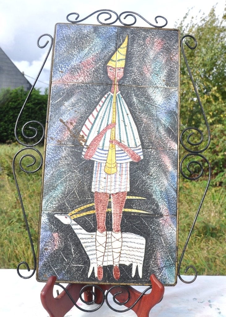 céramique murale berger 8 carrelages entourée fer forgé, Enlèvement ou Envoi