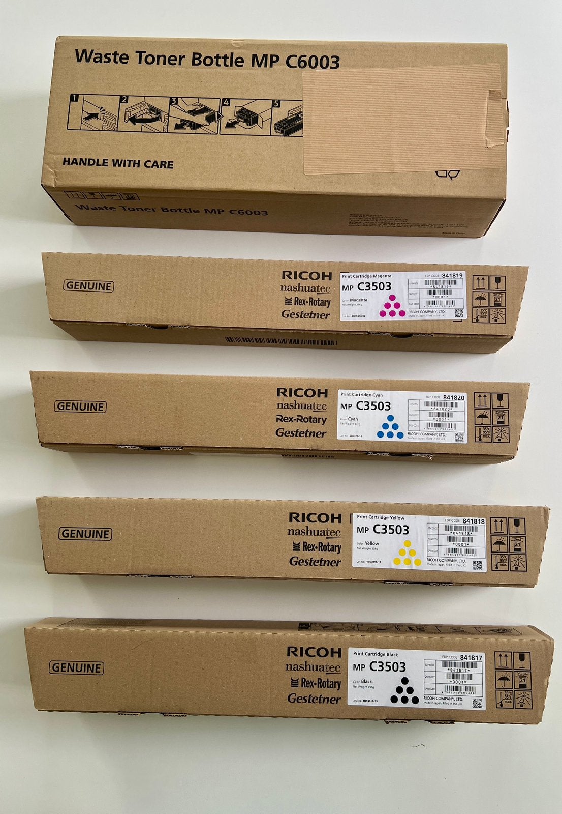 originele Ricoh MP C3503 Tonerset (CMYK) + Waste Toner Botle, Ophalen of Verzenden, Nieuw, Toner