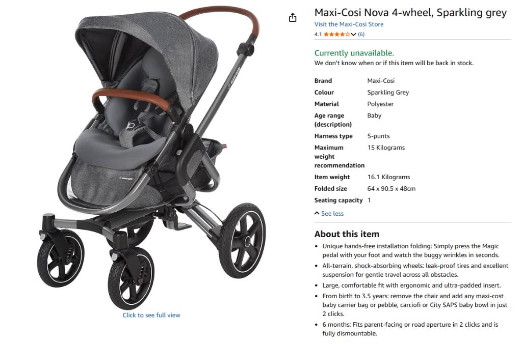 Maxi Cosi Nova 4 kinderwagen, Kinderen en Baby's, Gebruikt, Verstelbare duwstang, Maxi-Cosi, Ophalen