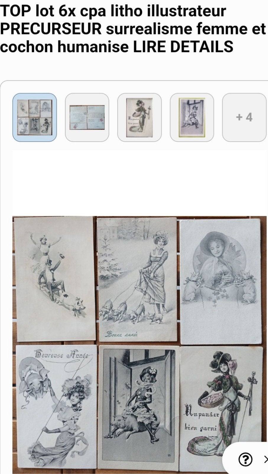 Zeldzaam lot 6x cpa illustrator vrouw en varken surrealisme, Verzamelen, Postkaarten | Themakaarten, Verzenden
