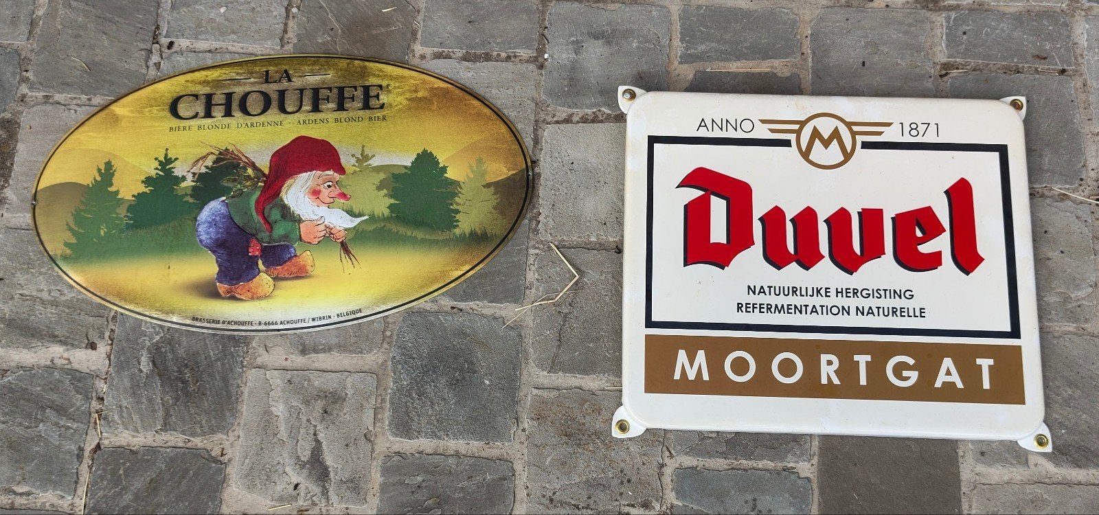 emaillebord Duvel+ metaalbord la Chouffe, Verzamelen, Ophalen of Verzenden