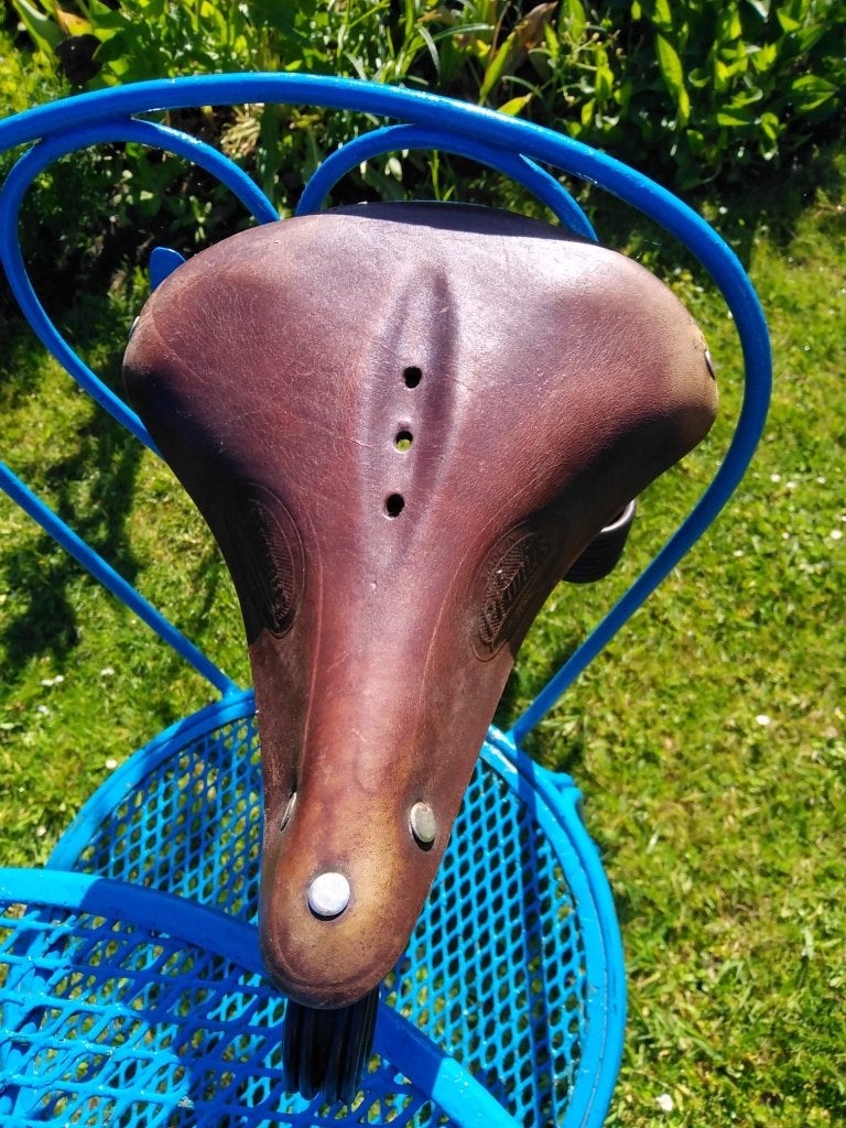 Vintage lederen fiets zadel, Fietsen en Brommers, Ophalen, Gebruikt, Zadel, Leer