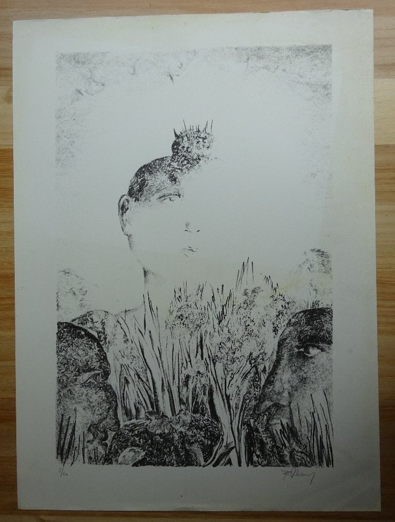 Frans Minnaert, Litho, 5/60, Figuur, 1977, Antiek en Kunst, Personages en Fantasiefiguren, Ophalen of Verzenden, Lithografie, Gelimiteerde oplage