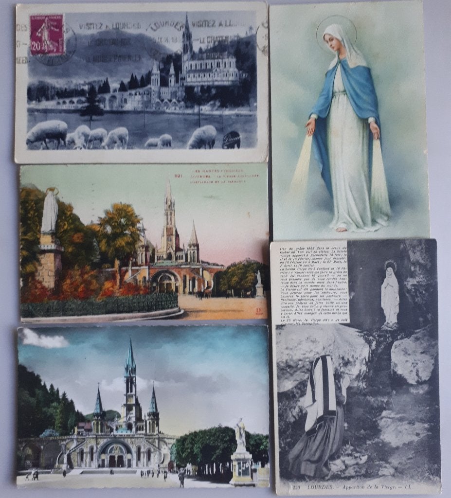 5 OUDE POSTKAARTEN Lourdes Basiliek etc. Ref.R4, Verzamelen, Postkaarten | Buitenland, Ophalen of Verzenden, 1920 tot 1940, Gelopen