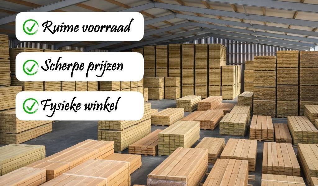 Houtmaterialen op voorraad, Balken, planken, tuinhout & meer, Ophalen, Nieuw, Grenen