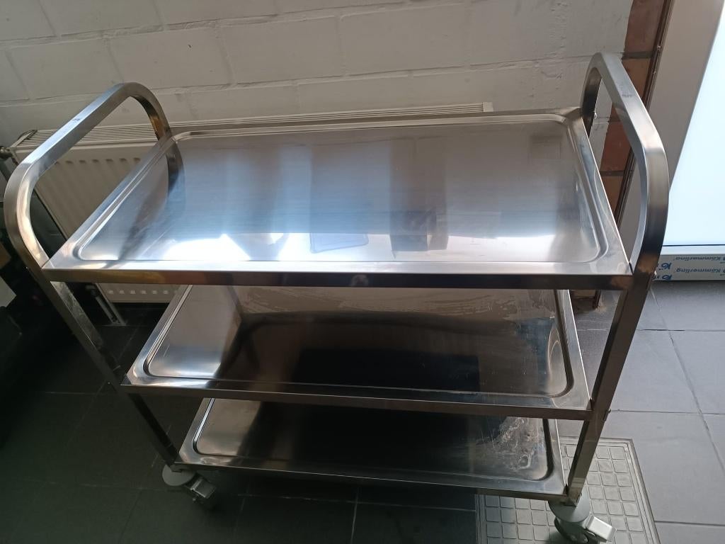 TABLE DE SERVICE EN ACIER INOXYDABLE SUR ROULETTES, Enlèvement, Utilisé, Mobilier en inox