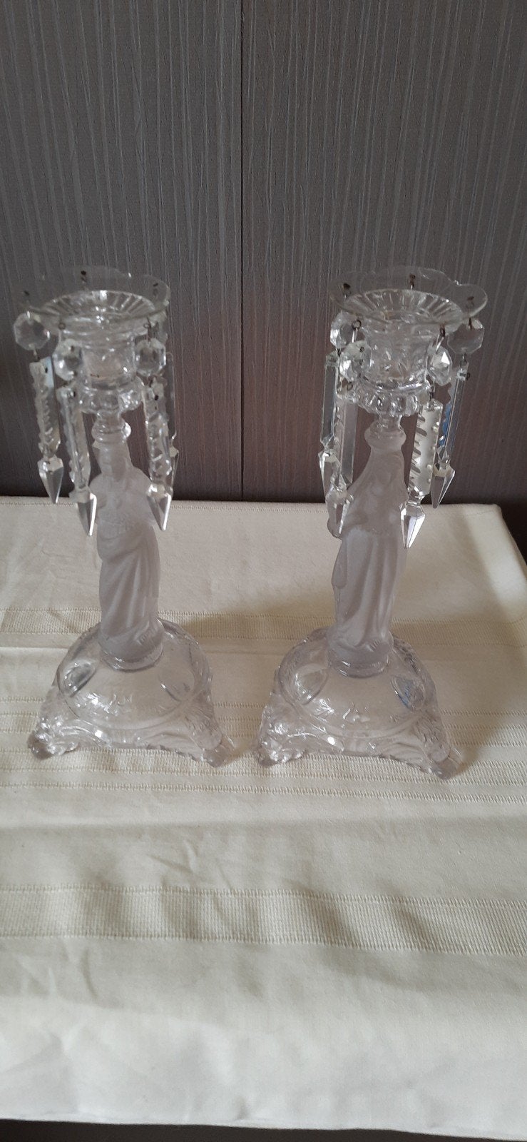 2 antieke glazen kandelaars, Antiquités & Art, Enlèvement, Verre