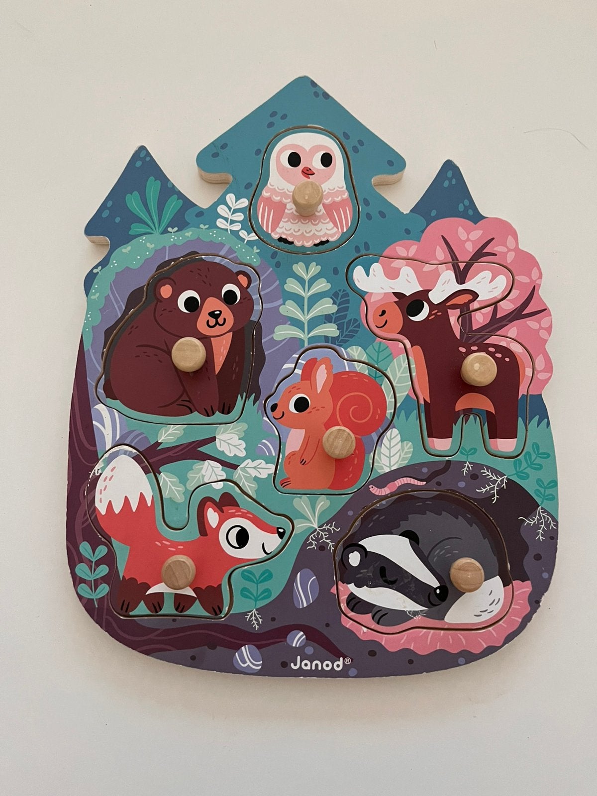 Janod happy forest puzzel, Gebruikt, Ophalen of Verzenden, Van hout, Minder dan 10 stukjes