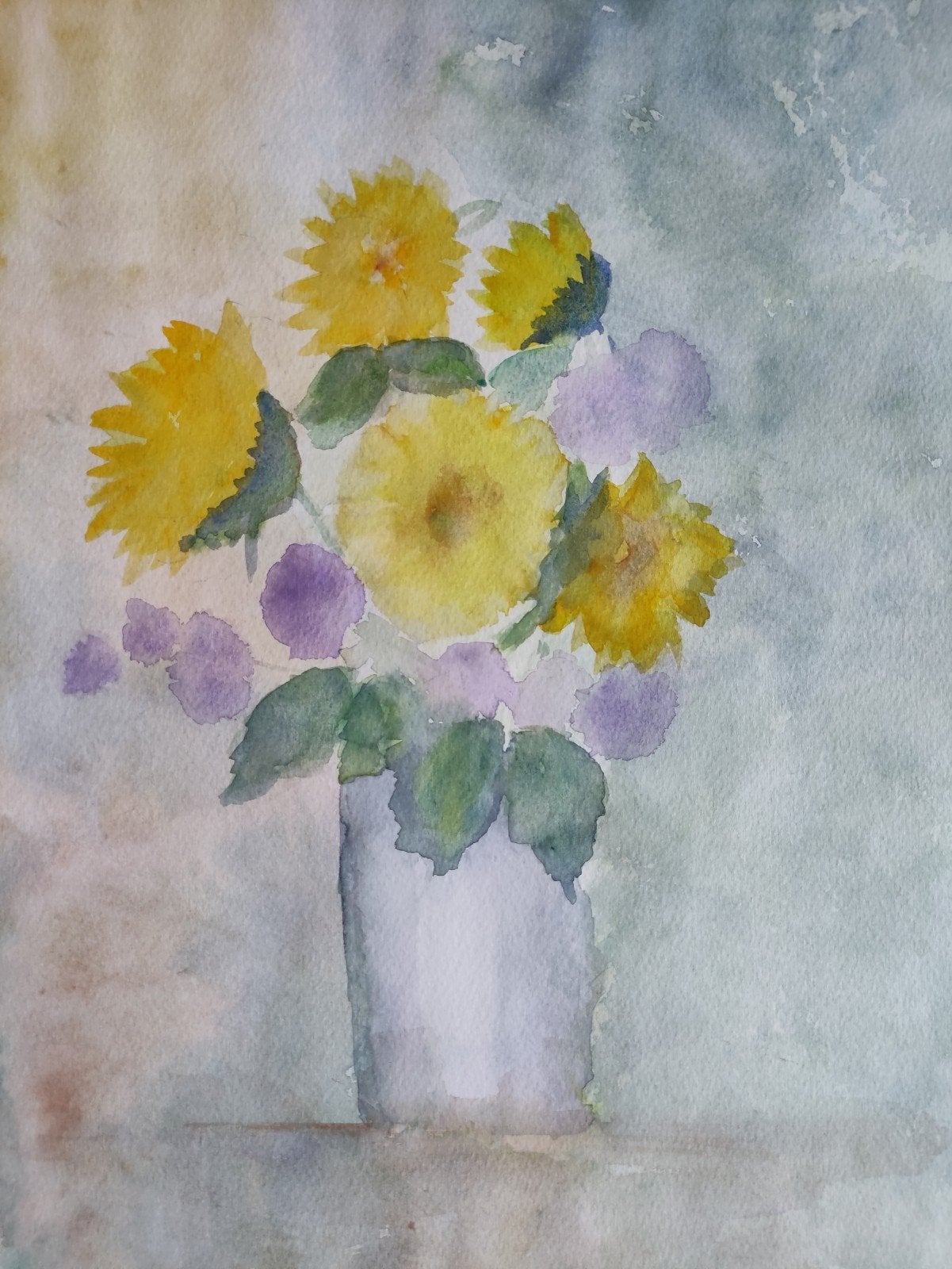 AQUARELLE ORIGINALE : vase en forme de tournesol, Enlèvement ou Envoi, Aquarelle, Fleurs