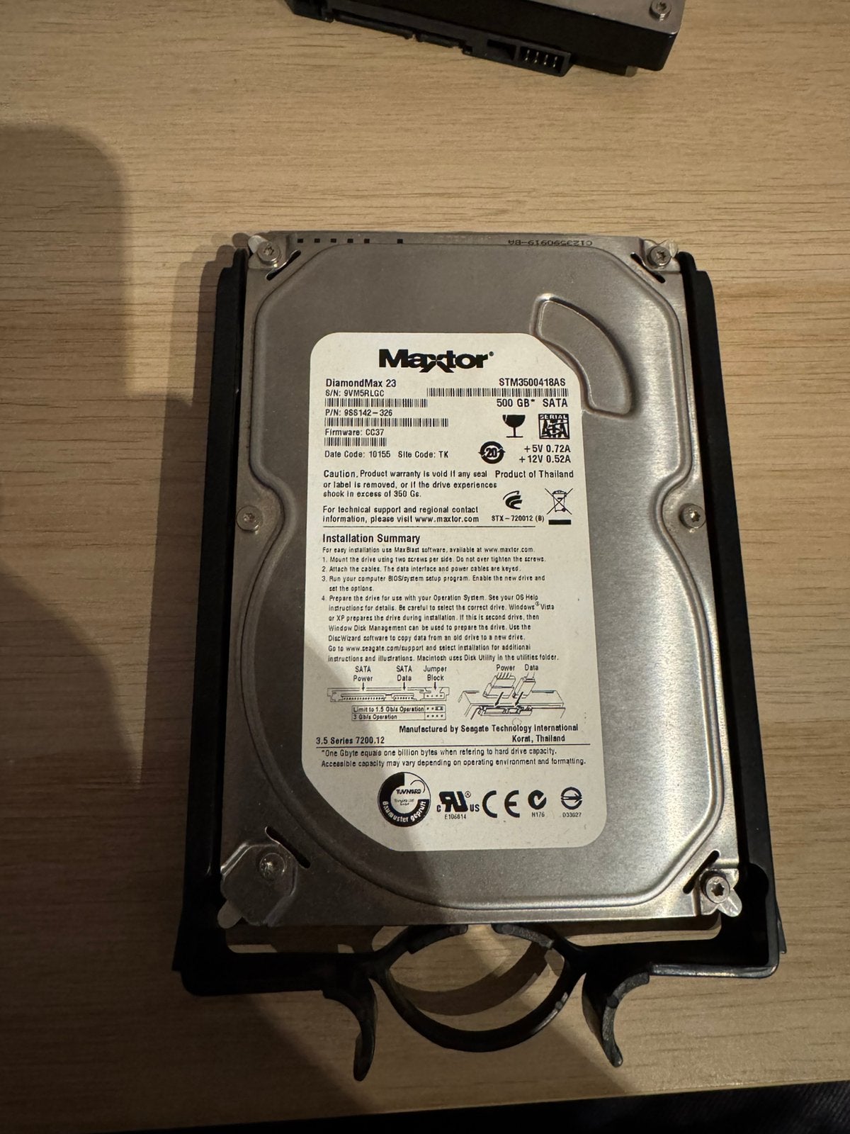 HDD 3.5” Maxtor DiamondMax 23 500GB SATA, Computers en Software, Harde schijven, Ophalen, Intern, Zo goed als nieuw, Desktop