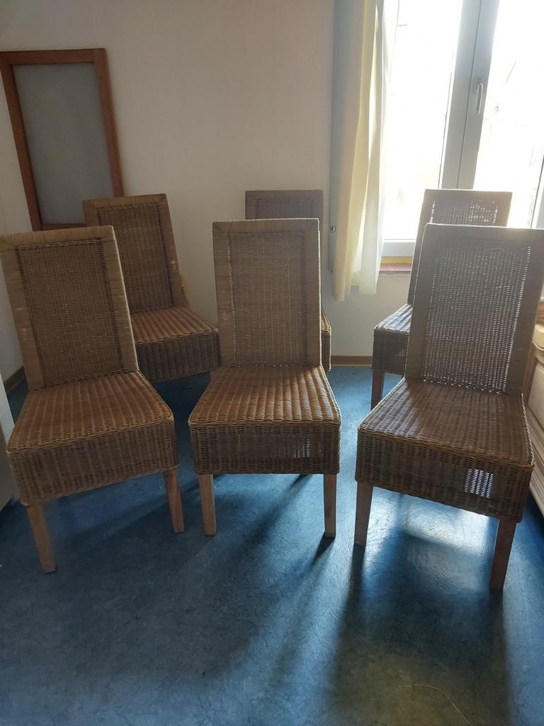 5 rieten eetkamerstoelen, Ophalen, Bruin