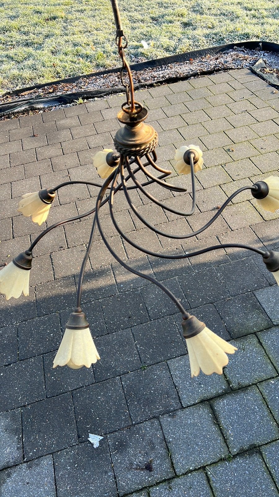 Luchters in koper  set van 1 x 8 lampen en 2 x 3 lampen, Maison & Meubles, Lampes | Lustres, Enlèvement, Utilisé