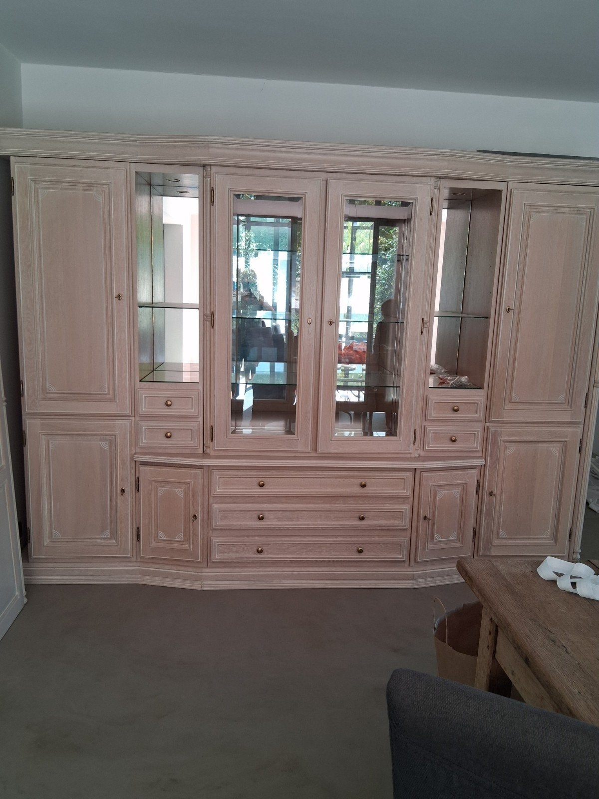 vitrine buffet en bois merisier cérusé beige rose clair, 25 à 50 cm, 200 cm ou plus, Autres essences de bois, Comme neuf