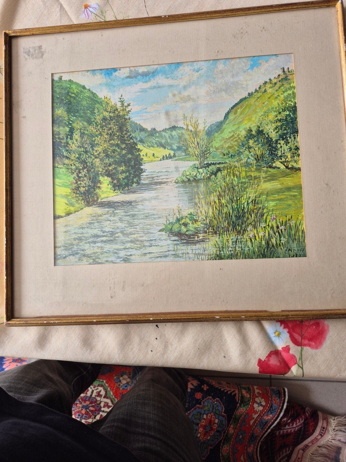 Knauf, Antiquités & Art, Enlèvement ou Envoi, Aquarelle, Paysage, Encadré
