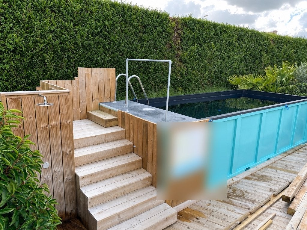 Containerzwembad 6m | 1 uniek exemplaar | Huur of koop, Comme neuf, Enlèvement, Rectangulaire, 400 cm ou plus