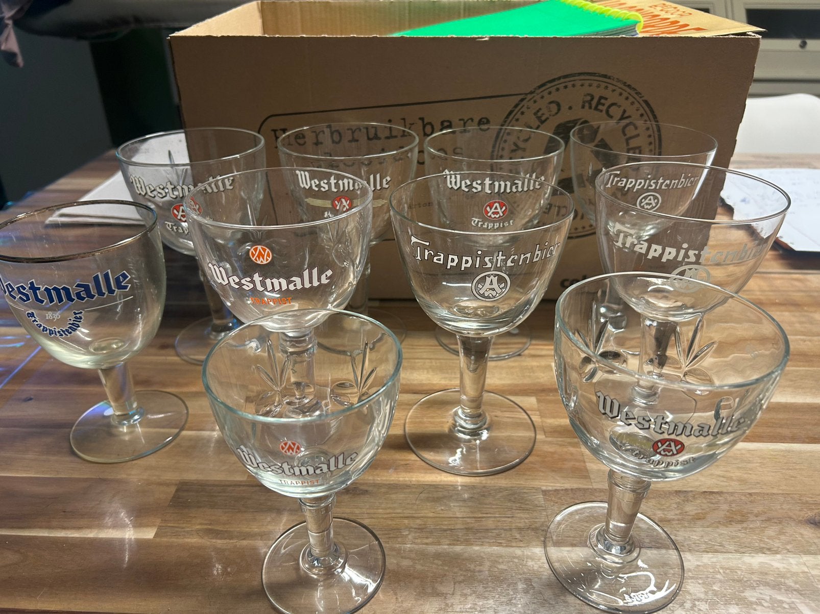 Set van 10 Westmalle glazen, Verzamelen, Ophalen of Verzenden, Gebruikt, Bierglas
