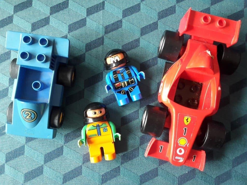 2 Oude Duplo racewagentjes met ventjes bij, gebruikte staat, Ophalen of Verzenden, Gebruikt, Losse stenen, Duplo