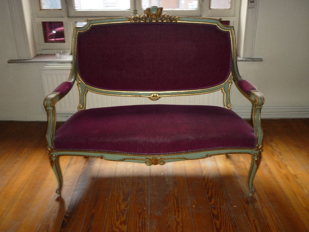 Banquette de style Louis XV en bois polychrome, Enlèvement