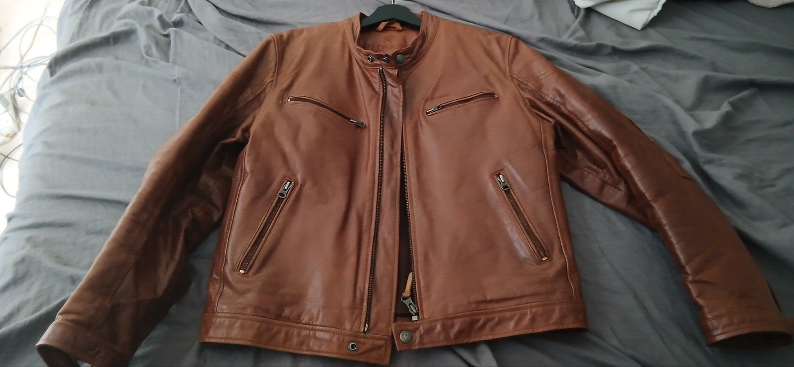 veste redskins cuir Brun taille L, cuir de haute qualité, Enlèvement, Porté, Brun