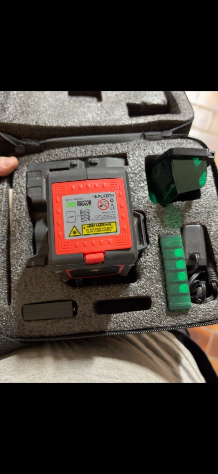 FUTECH Multicross 3D Brave Green 360 Kruislijnlaser + Koffe, Ophalen of Verzenden, Zo goed als nieuw, Inhoud