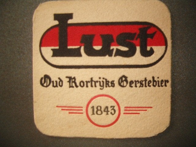 Bierviltje Lust Kortrijk : 94 x 94 mm, Ophalen of Verzenden, Gebruikt, Viltje(s)