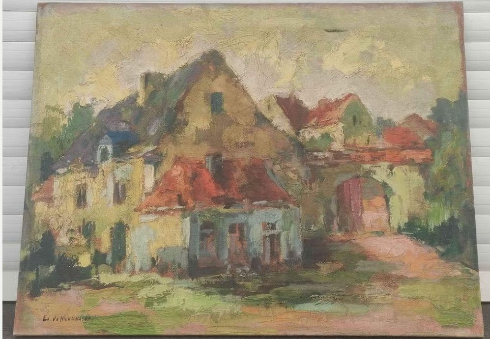 Huile sur toile maison signe Edmond de meulenaere, Antiquités & Art, Enlèvement ou Envoi, Toile