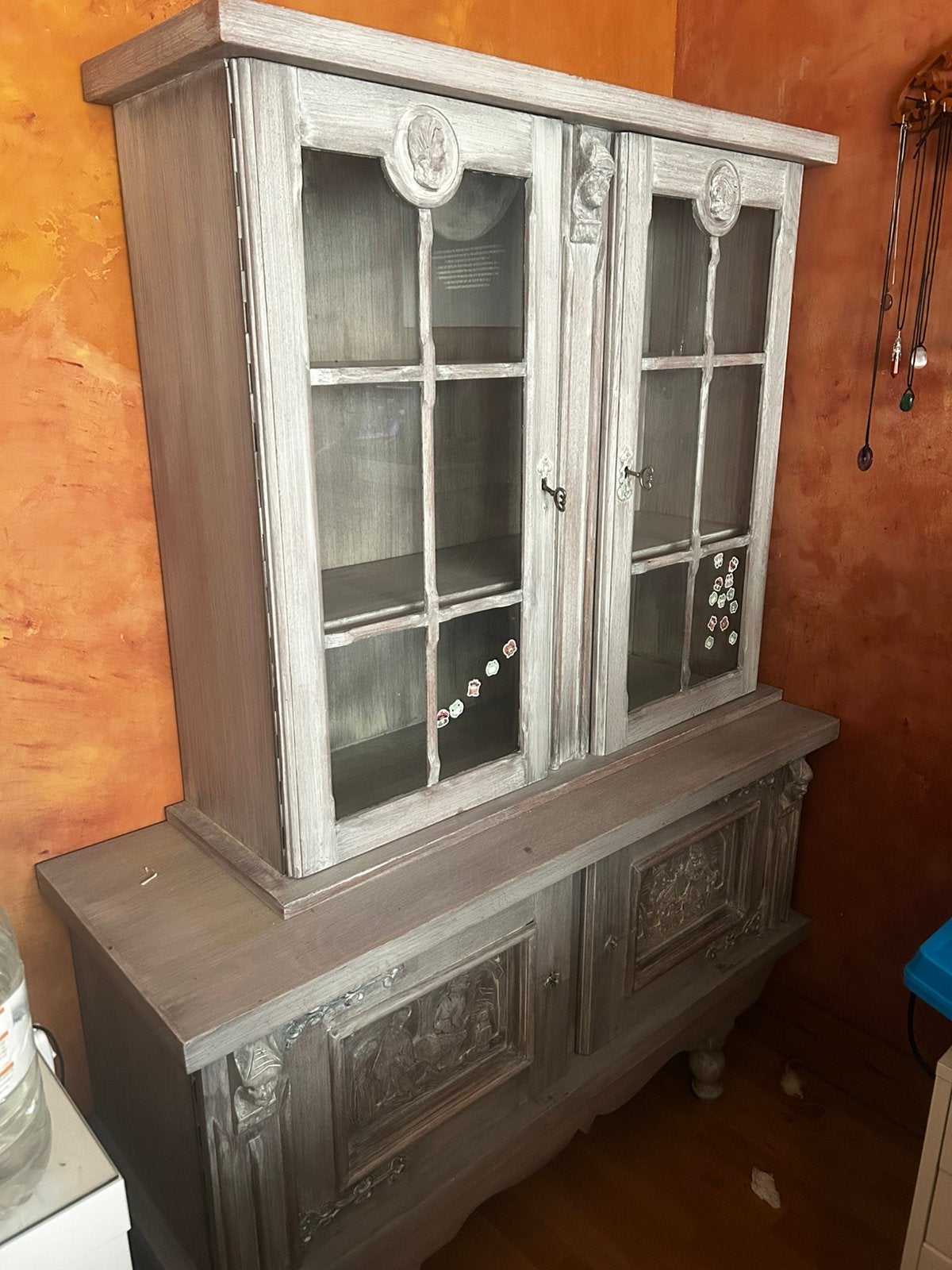 Houte vitrine kast, Huis en Inrichting, Ophalen, Gebruikt, 100 tot 150 cm, Eikenhout