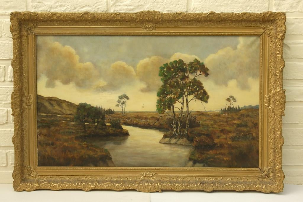 Schilderij op echt doek heidezicht 120x80 cm, wegens verhuis, Antiek en Kunst, Kunst | Schilderijen | Klassiek, Ophalen