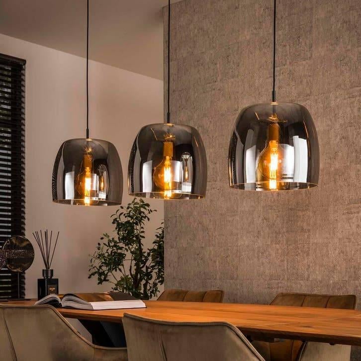 Hanglamp Gold 5L – dimbaar, verstelbaar, amber glas, Huis en Inrichting, Lampen | Hanglampen, Ophalen of Verzenden, Glas