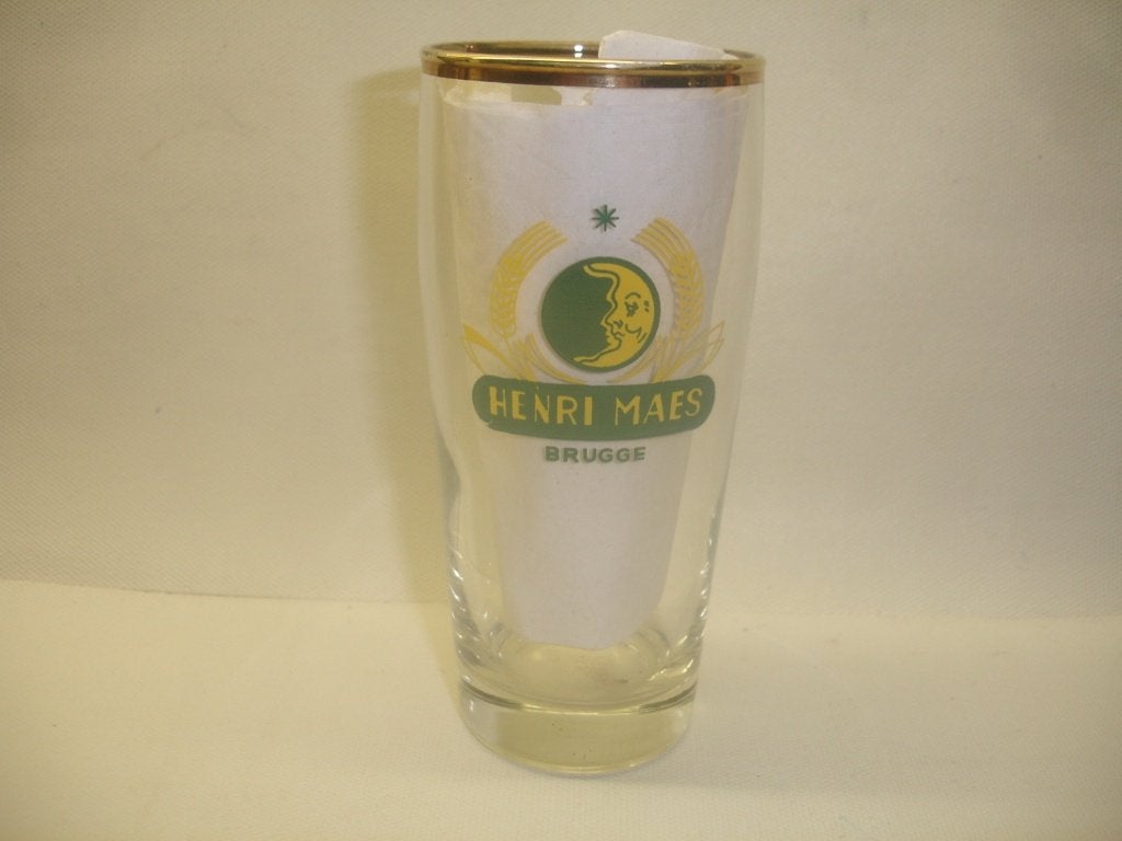 Oud bierglas Henri Maes, brij. De Halve Maan, € 1,50, Verzamelen, Ophalen of Verzenden, Zo goed als nieuw, Glas of Glazen, Overige merken