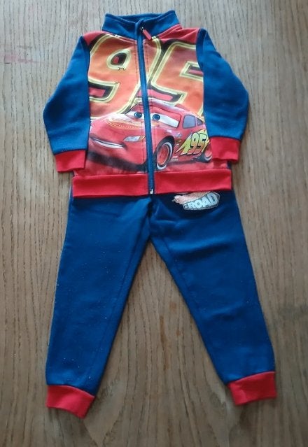 Blauw-rood Disney Cars joggingpak Bliksem McQueen - Maat 104, Gebruikt, Disney Pixar Cars, Ophalen of Verzenden, Setje